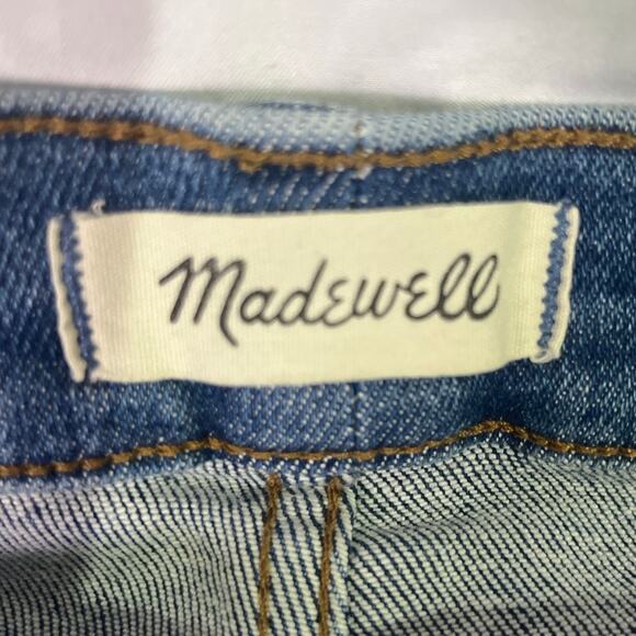 Women’s Madewell Raw Hem Kick Flare Jeans Medium Wash Stretch Denim Size 35T - Picture 2 of 5